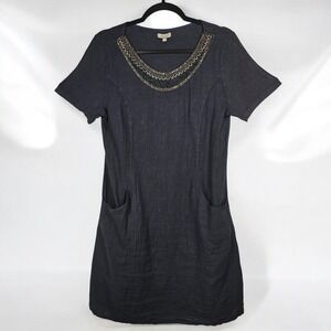 Lina Tomei Dress Beaded Neckline Linen Cotton Panels Made in Italy Woman Small